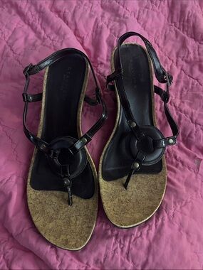 Kenneth Cole Reaction Brown Leather Cork-Platform Slingback Sandals 8.5